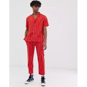 Men's ASOS July 4th Red Stripe Collar Shirt and Relaxed Fit Pants Co-ord